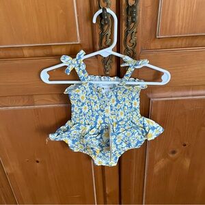 NWT Angel Dear Cotton Muslin Smocked Skirted Daisy Print Bodysuit Romper